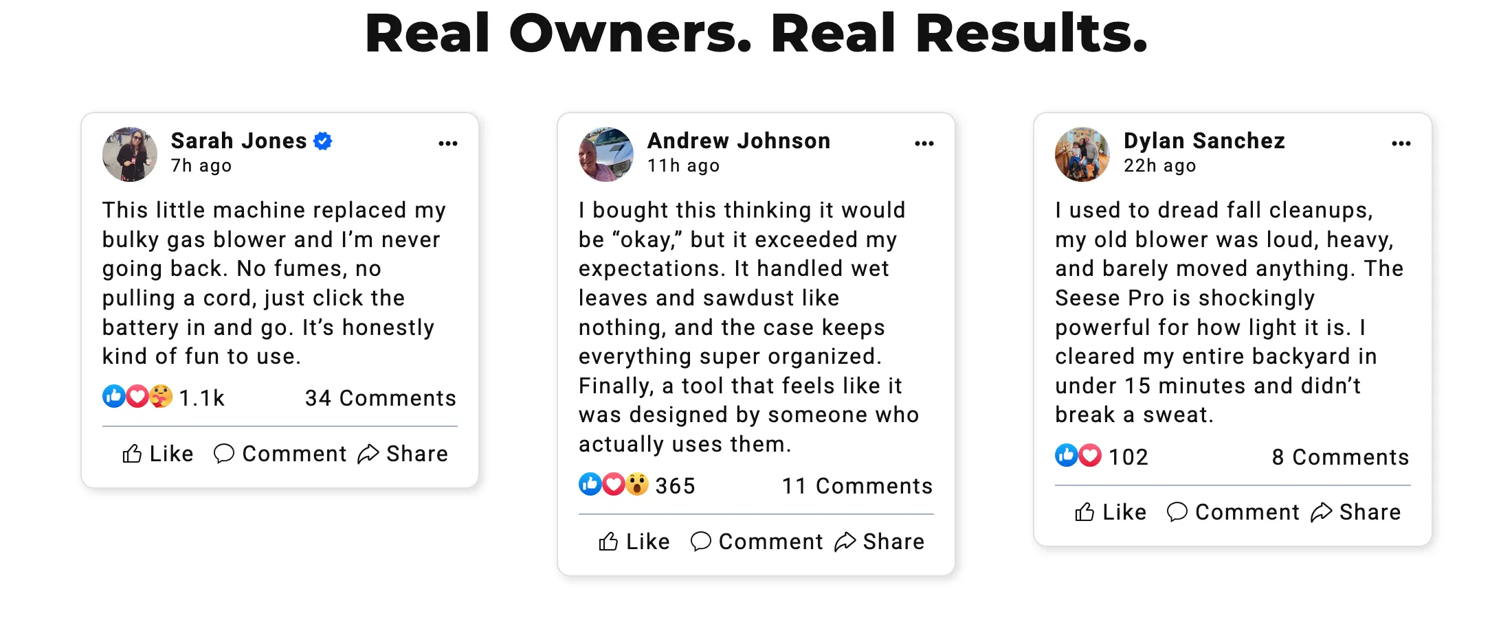 Three testimonials advertising a product advertised as new and authentic