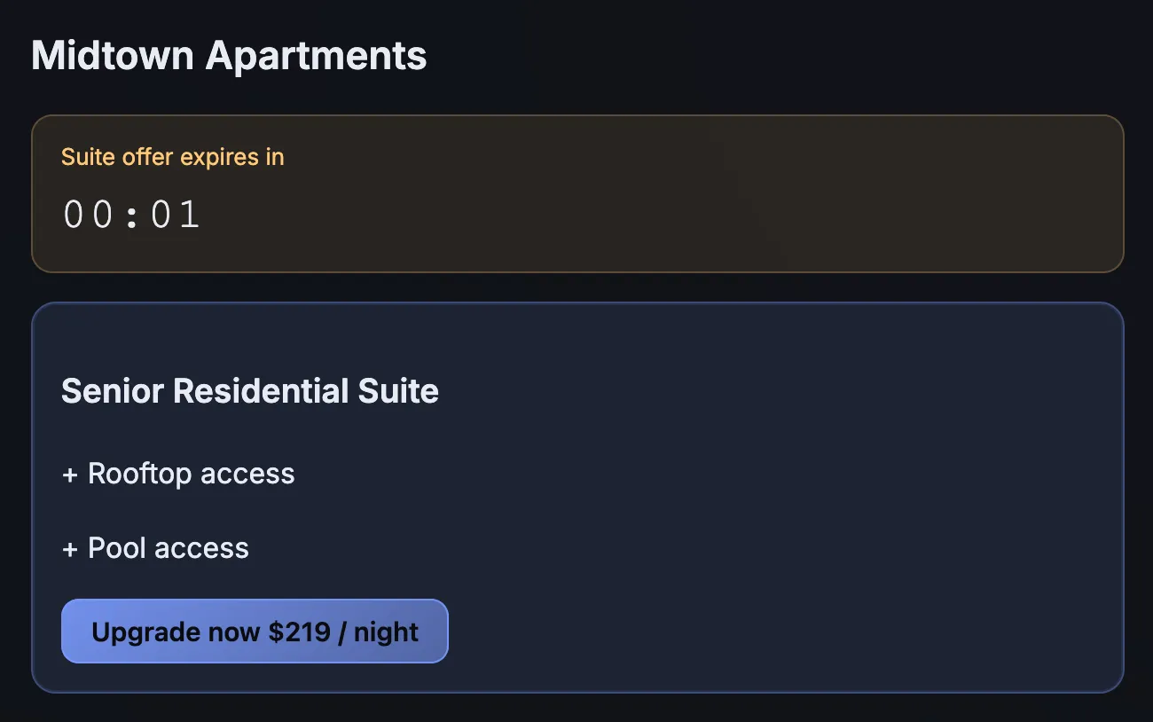 A countdown timer pressures the user into accepting the upgrade offer